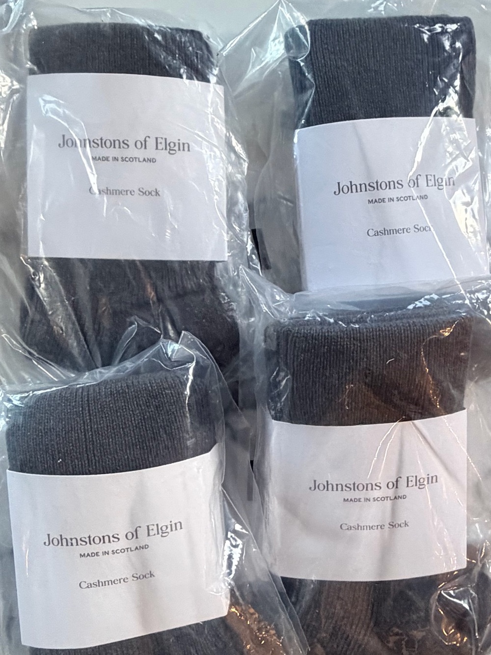 NWT 4 Johnstons of Elgin Ribbed Cashmere-Blend Socks in Charcoal Gray - Picture 4 of 7